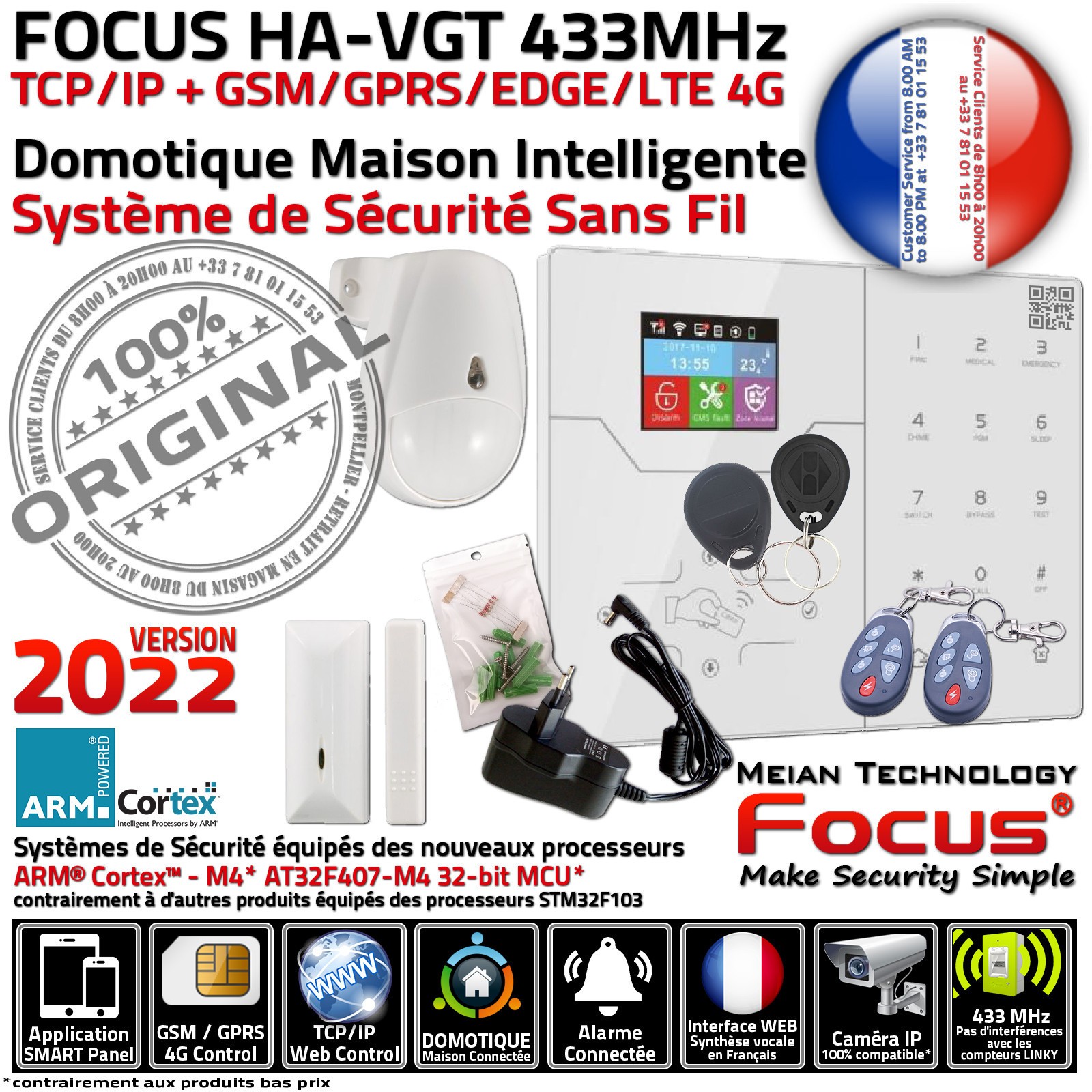 Centrale alarme sans abonnement FOCUS HA-VGT 4G avec double réseau IP