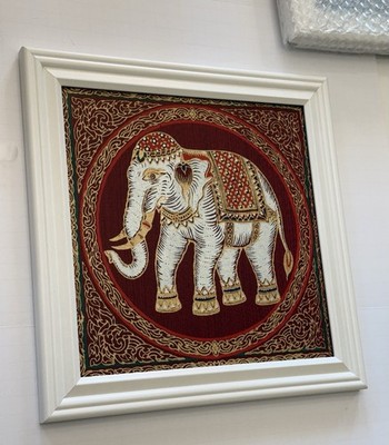 Thai Framed Elephant Red And Gold Tapestry 12  X 12  See Details