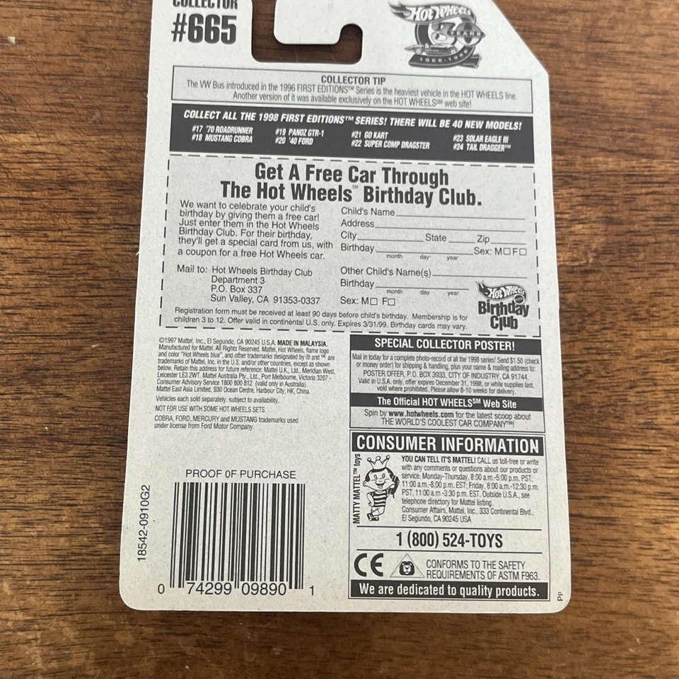 Hot Wheels 1998 First Editions Mustang Cobra 18/40 Mattel #665 - Image 3 of 3