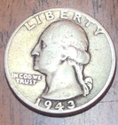 1943 Washington Quarter 90% Silver / Uncertified Circulated D071