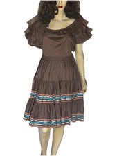 Vintage 1960s Brown Cotton 2pc Patio Square Dance Dress Set Sz Large