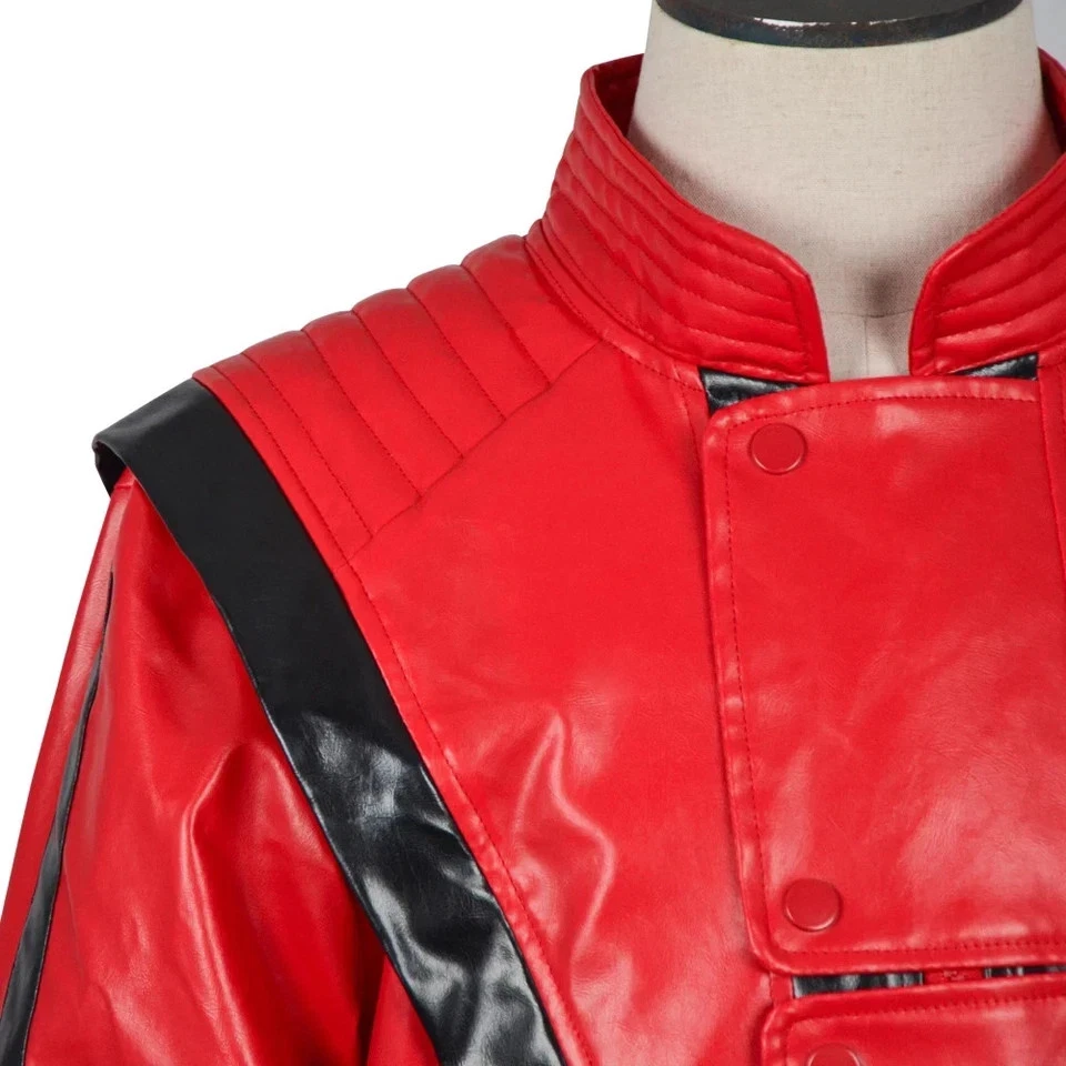 Para hombres MJ Thriller Chaqueta de Cuero Sintético Roja Disfraz de Halloween Juegos con disfraces Foto 3 de 4