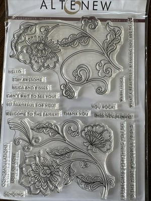 Altenew Needlework Motif Photopolymer Acrylic Stamps Set Floral Sentiment + dies