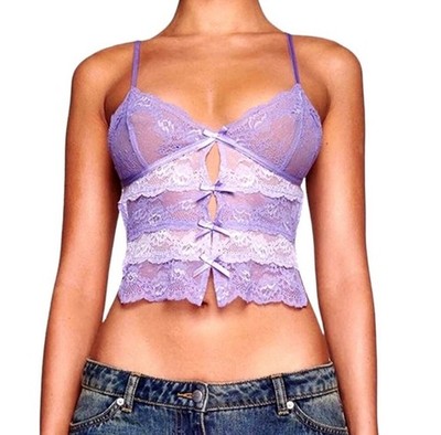Micas Lavender Lace Camisole Strappy Bandeau Crop Top Size Large Bow Tie Lace B