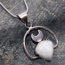 Rainbow Moonstone 925 Silver Plated Necklace 20" Aesthetic Jewellery JW