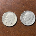 Lot of 2 pre-1965 Roosevelt silver dimes. 90% silver. Circulated condition.