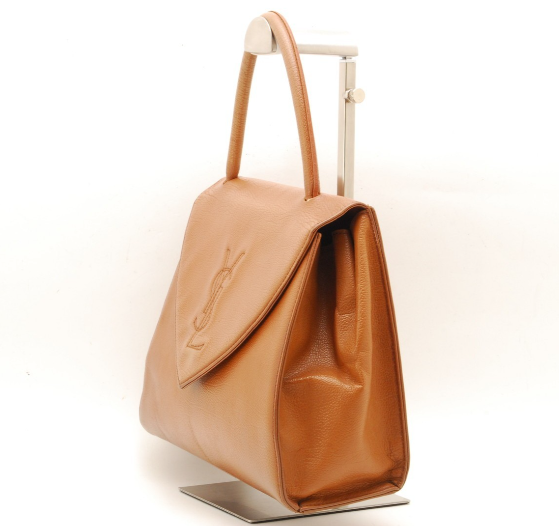 Borsa a mano Yves Saint Laurent in pelle di vitello marrone YSL