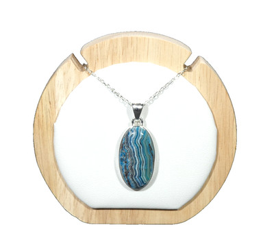 Mexican Oval Shape Laguna Lace Agate Solid Sterling Silver Necklace- 51 cm Chain
