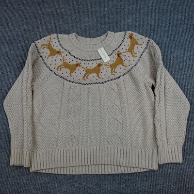L.L. Bean Lab Golden Retriever Sweater Womens 1X Crewneck Dog Fair Isle Pullover