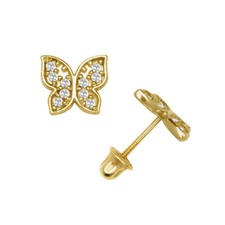 14k Yellow or White Gold Butterfly CZ Stud Screw Back Earings