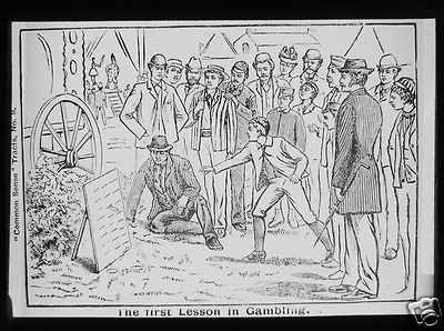 Glass Magic Lantern Slide THE FIRST LESSON IN GAMBLING - COMMON SENSE C1900 
