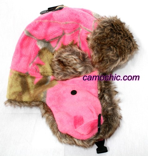 Hot Pink Camo Bomber Trapper Hat 