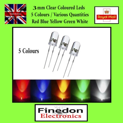 FE 3mm Ultra Bright Water Clear LED Bulb 3V All Colours Light Emitting Diode