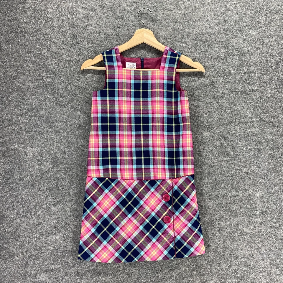 Vestido Uniforme Talbots Niña 6X Cuadros Rosa Sin Mangas Cremallera Cuello Cuadrado Escuela Foto 3 de 4