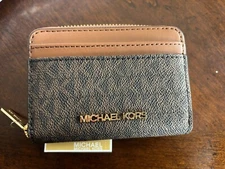 New Michael Kors Jet Set Travel Card Case Wallet MK Signature Brown