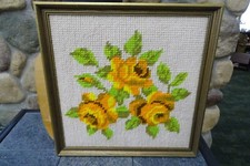 Charming Earth Tones Flowered Needlepoint with Wool Stitching, Nicely Framed