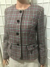 Women's Talbots 6 Ivory White Pastel Pink Check Wool Blend Button Blazer