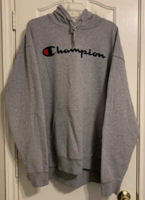 Champion  Hoodie Men's 2XL Authentic Drawstring Pocket Graphic Gray Pre-owned