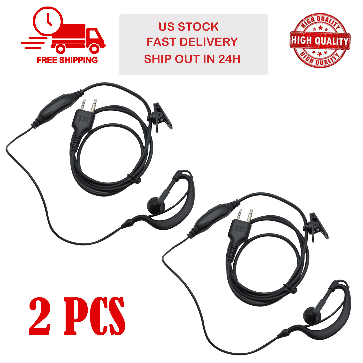 2X With PTT MIc Headsets/Earpiece for Midland 2/Two Way Radio Walkie Talkie