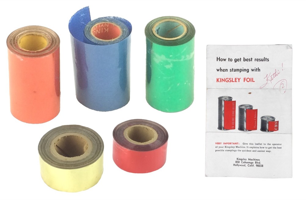 5 Rolls Vintage Kingsley Hot Stamping Foil Red Blue Green Gold & Instructions