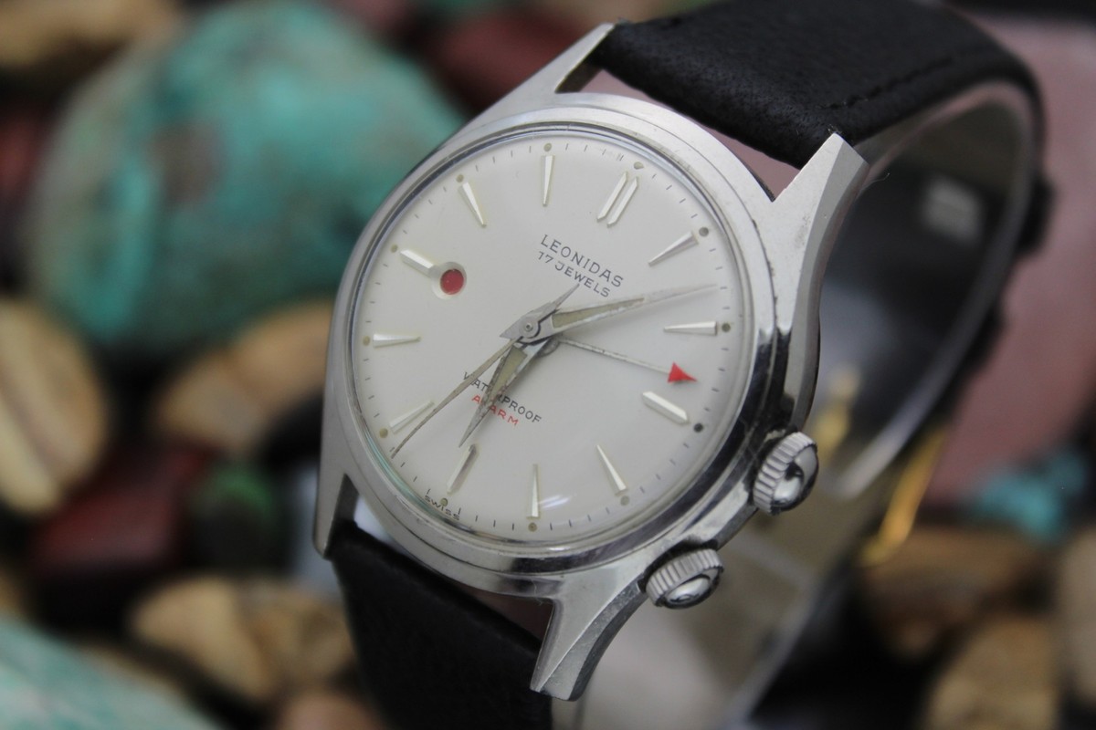 Vintage LEONIDAS Waterproof Alarm 17 Jewel Stainless Steel Men's