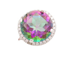 925 Sterling Silver Vintage Ring Round Cut Mystic Topaz Halo CZ Sz 7 RG29744