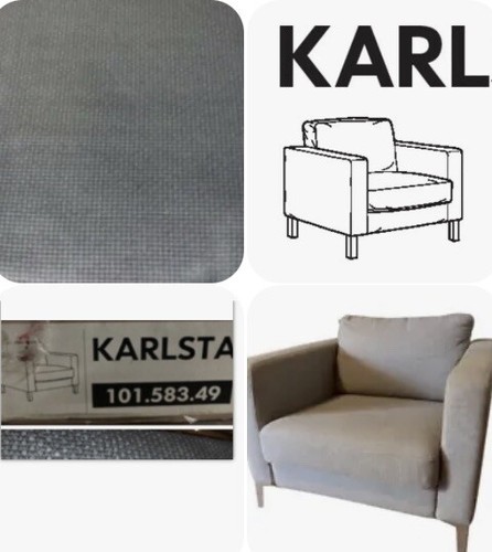 IKEA Karlstad Korndal Light Medium Gray Armchair Cubic Chair 5Pc Cover,Tweed NEW - Picture 3 of 12