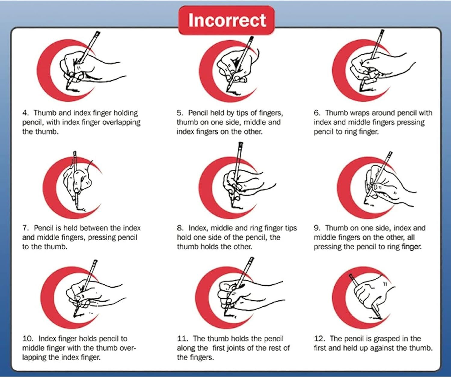 The Pencil Grip Writing CLAW, Large Size Grips, 6 Count (Pack of 1), Blue/Red 