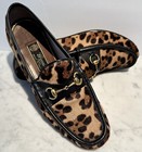 GUCCI 1953 Leopard Calf Hair Black Leather Loafers Gold Horsebit Shoes Bag Sz 8 — photo 6