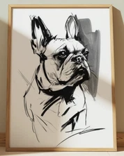 FRENCH BULLDOG PORTRAIT INK DRAWING PRINT SKETCH 8" x 10" DOG WALL ART