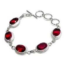 Red Garnet Gemstone Handmade 925 Sterling Silver Jewelry Bracelet Size 7-8