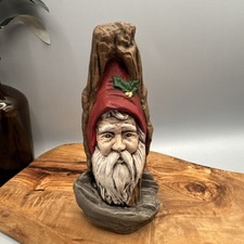 Folk Art Figurine Father Santa Claus Christmas Primitive Wood-look Ceramic 5.25"