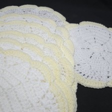 Vintage Crochet Placemat Set 6 Plus Center Doily Grandma Cottage Handmade Round 