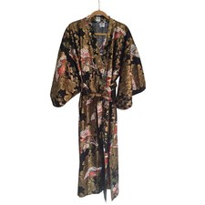 Beautiful Robe Long Cotton Kimono in Black Gold Made in Japan One Size
