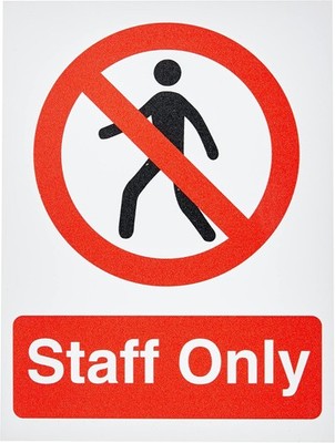 Seco Staff Only Sign, 150mm x 200mm - 1mm Semi Rigid Plastic, White