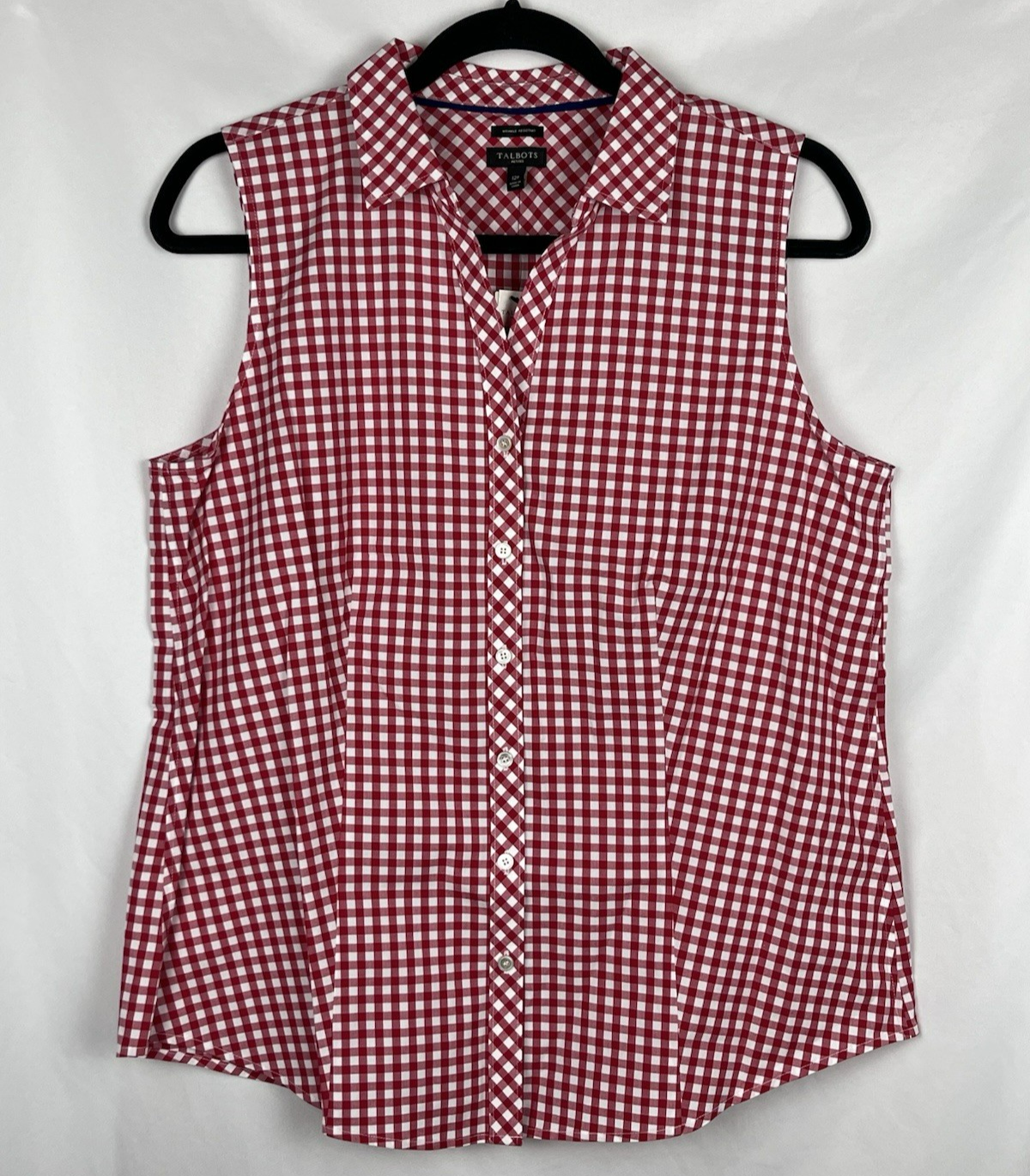 Talbots NWT Red White Gingham Sleeveless Button Down Shirt Wrinkle Resistant 12P