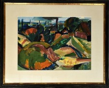 Krauskopf, Sandberge, Blick auf Düsseldorf.[Gouache auf Büttenpapier, gerahmt].