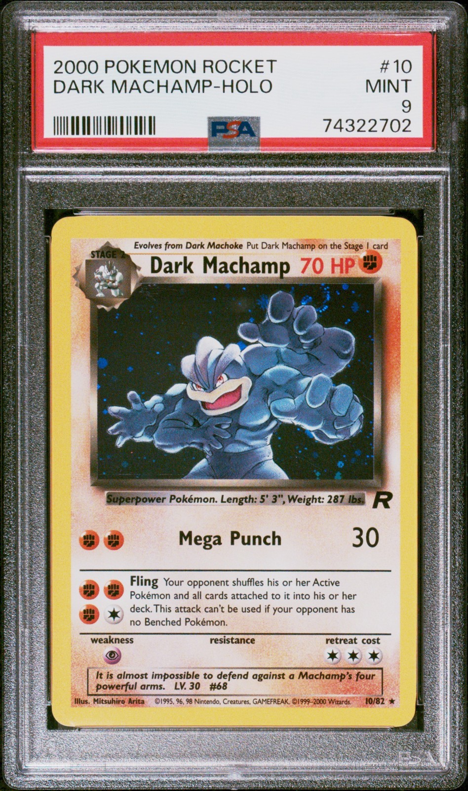 Pokemon Team Rocket Dark Machamp Holo Rare 10/82 PSA 9 Mint 2000 Unlimited