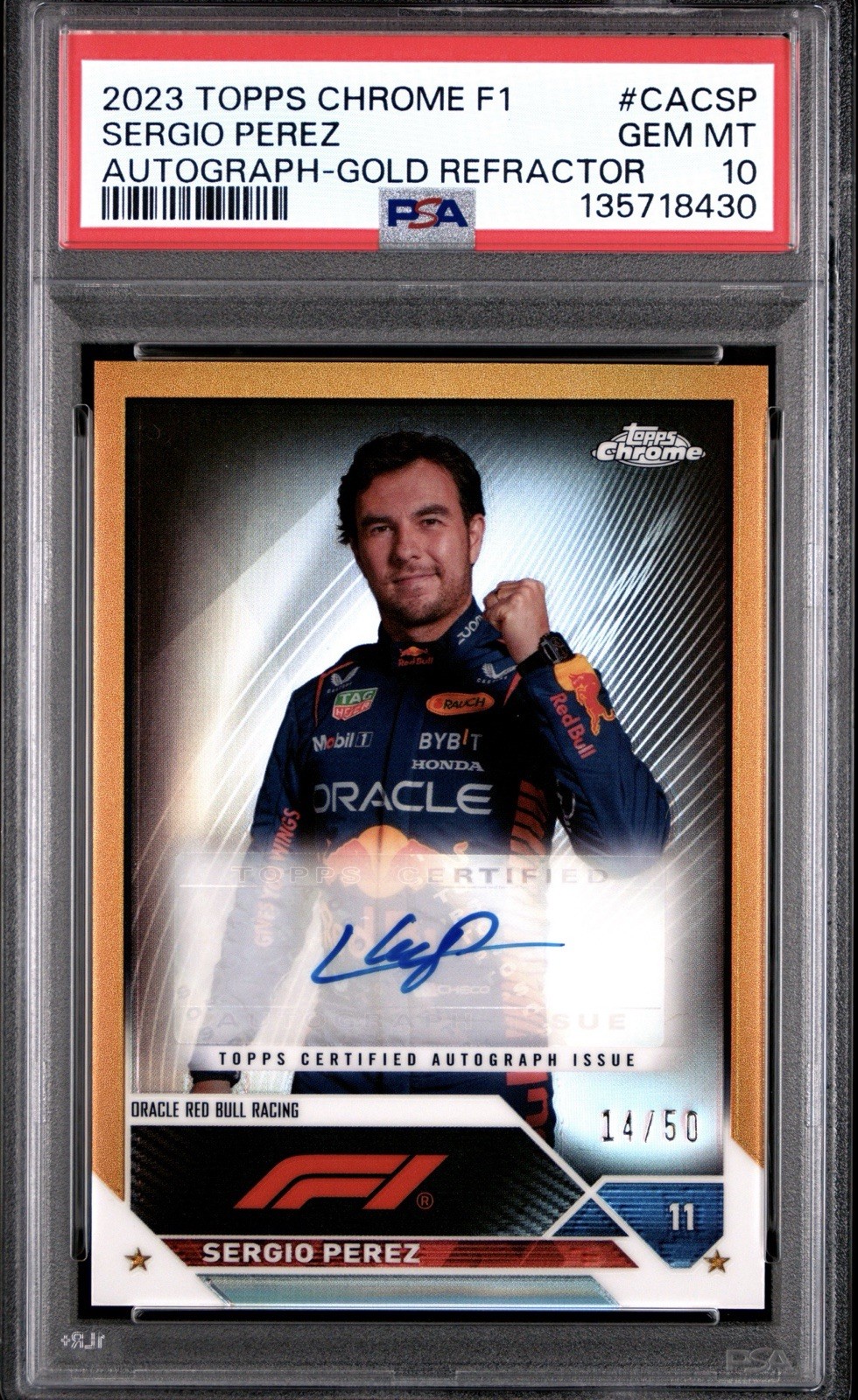Sergio Perez #CAC-SP Racing Cards 2023 Topps Chrome Formula 1 Autograph trading card — raw and PSA graded price guide