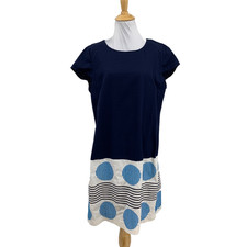 Boden Dress Women 12 Windsor White Cotton Broiderie Lined Polka Dot Short Sleeve
