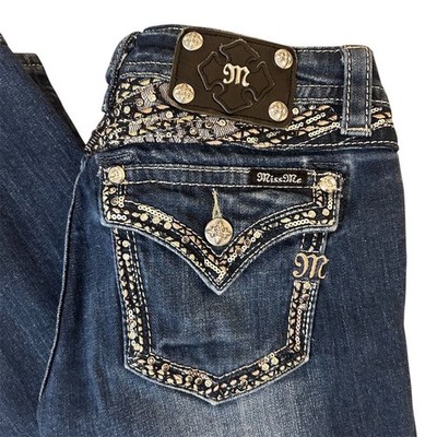 Miss Me Women's Bootcut Jeans Size 28 Blue Embellished Pockets
