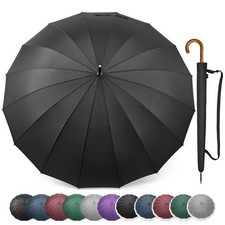 54 Inch Large Windproof Umbrella 16 Ribs Auto Open Classic Wooden J Handle