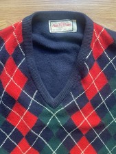 Vintage Alan Paine Cashmere V Neck. Size 44 Made in England Argyle preppy golf