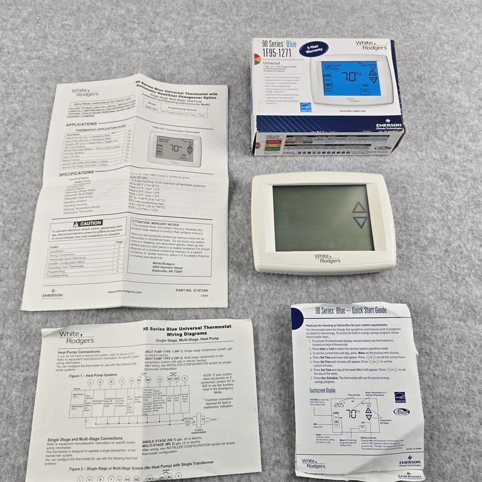 Termostato 1F97-1271 Azul Pantalla Táctil Blanco Rodgers 7 Días/5-1-1/No Programable Foto 2 de 4