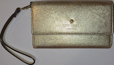 Kate Spade New York Women's Wristlet Wallet Gold Logo Credit Card Folding
