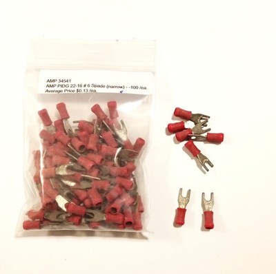 AMP Insulated 22-16 AWG Terminals - Stud Sizes: Rings #8 & 10 - Spades 6