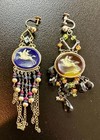 Whoopi Goldberg Estate Pegasus Cameo Earrings Sapphire Ruby Peridot 14K Gold 4" — photo 3