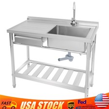 Kitchen Freestanding Stainless Steel Utility Sink w/ Cabinet Pull-Out Faucet