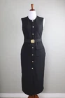 ZARA NEW Black Crepe Stretch Buckle Belted Midi Sheath Dress Size Large