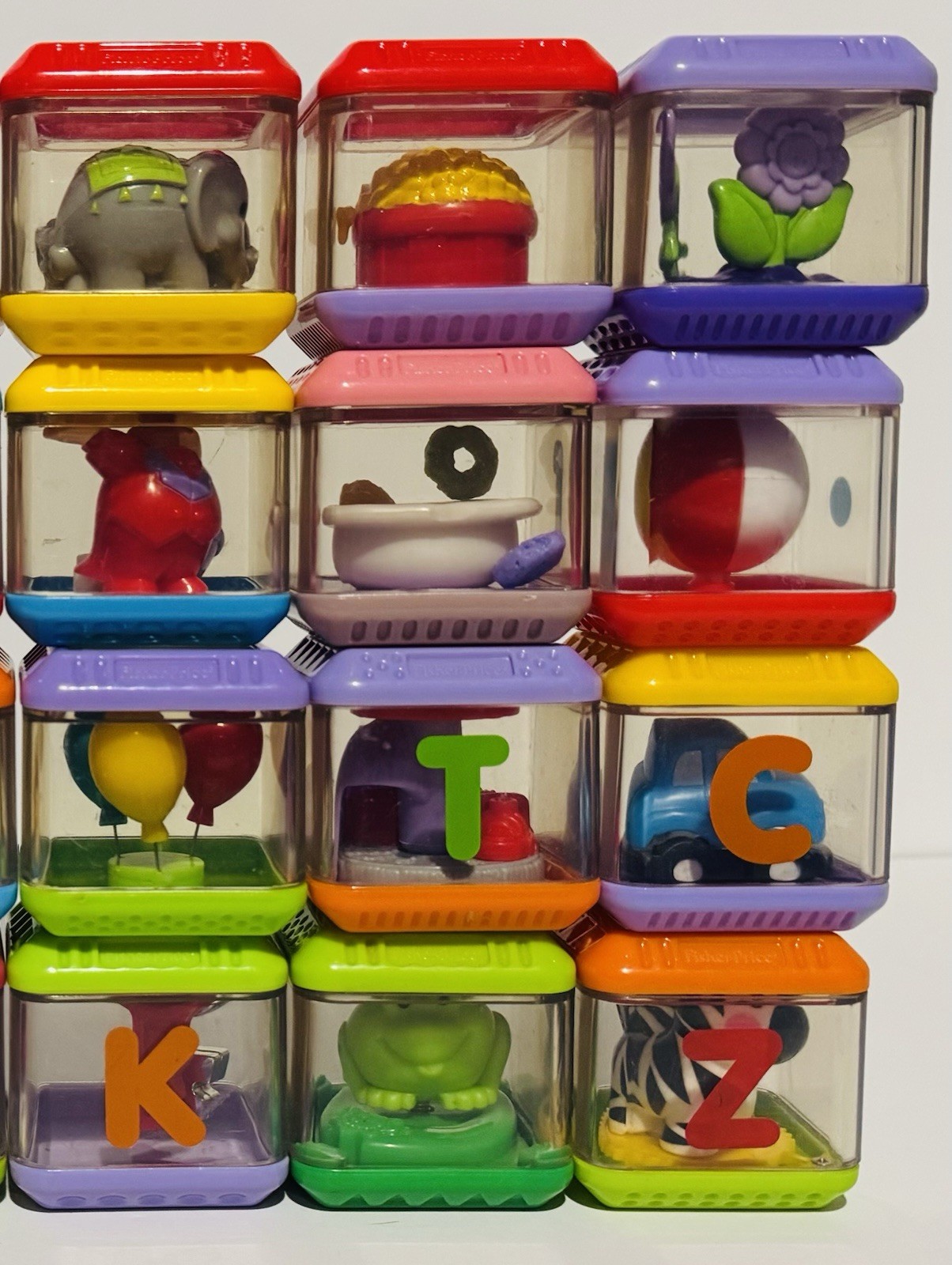 Lot of 24 Fisher Price Peek A Boo Toddler Sensory Blocks-Alphabet Animals & More